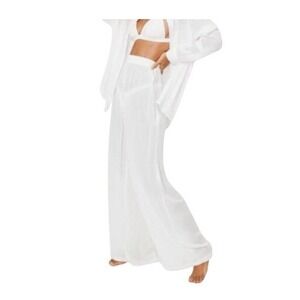 Nasty Gal Crinkle Wide Split Leg Pants Cover Up White Gauzy Knit Pull-On 6